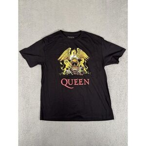 Queen Shirt Mens Large Black Band Logo Crest 2023 Classic Rock Music Tee T-Shirt